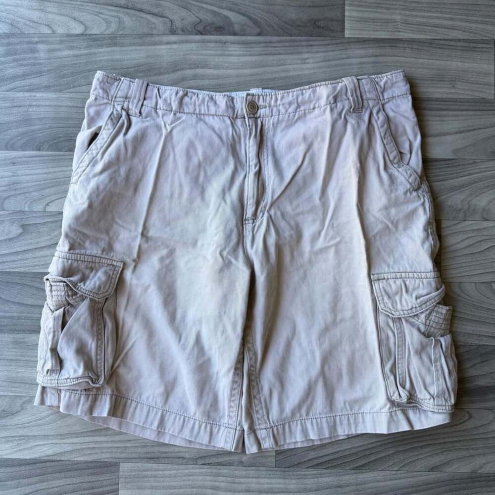 Aeropostale Authentic Cargo Shorts Mens 40 Cream Y2K Baggy